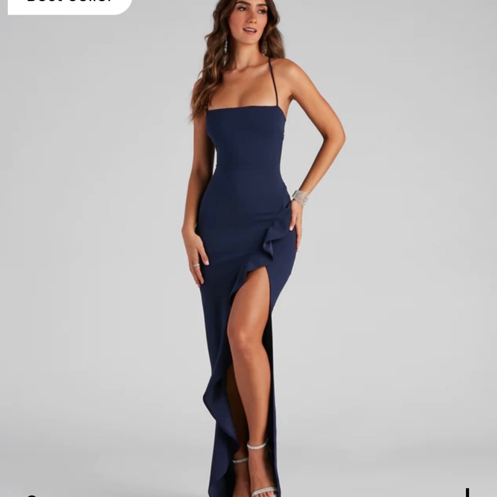 Windsor Tiffany Sleeveless High Slit Formal Dress - Navy